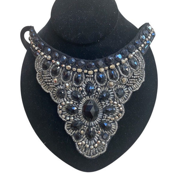 Statement Bib Necklace Silver Black Classic Glam Festival Jewelry OS - Picture 3 of 12